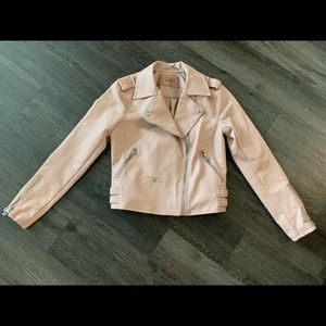 Dusty rose leather moto-style jacket
